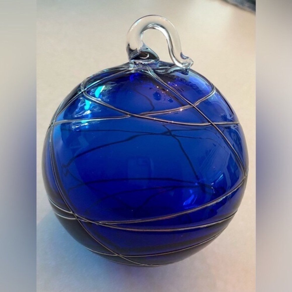 PartyLite Cobalt Blue Hand Blown Art Glass Ball